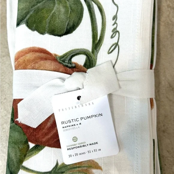 Pottery Barn Rustic Pumpkin Napkins- Set Of 4 - Picture 7 of 10